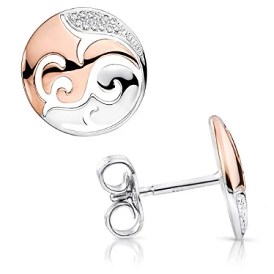 Abbildung von MATERIA Damen Ohrstecker Rose gold rund 925 Silber Ohrringe Stecker Ornament vergoldet mit Zirkonia in Etui SO 388
