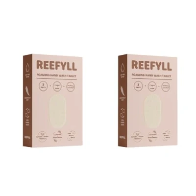 Abbildung von Reefyll Schaumseife Nachfülltabletten, auflösbare plastikfreie Handwasch Kapseln, füge einfach Wasser hinzu, um sie in samtigen Schaum zu verwandeln, tropischer Kokosduft, 3 Tabletten Duo Pack