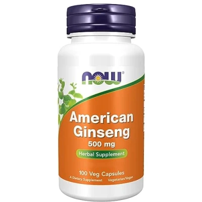Abbildung von Now Foods, American Ginseng (Amerikanischer Ginseng), 500mg, 100 vegane Kapseln, Laborgeprüft, Glutenfrei, Sojafrei, Vegetarisch, Ohne Gentechnik