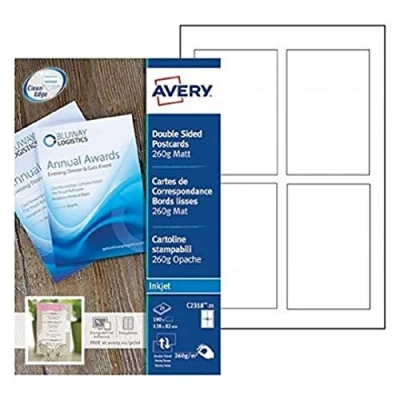Abbildung von Avery Quick&amp;Clean Korrespondenzkarten für Tintenstrahldrucker beidseitig 128 x 82 mm 100 Stück matt weiß