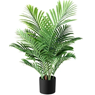 Abbildung von Fopamtri Kunstpflanzen Groß Areca Kunstpalme 90 cm im Topf Künstliche Pflanze Tropical Hawaii Grün Fake Plant für Schlafzimmer Büro Garten Hochzeit Party Deco (1 Stück)