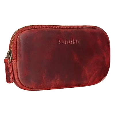 Abbildung von STILORD &#039;Mike&#039; Federmäppchen aus Leder, Vintage, ideal als Tasche für Arbeit, Schule, Stifte, Brillenetui echtem Kara Rosso, S, Modern