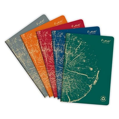Abbildung von Clairefontaine 68466C Packung mit 5 Heften FOREVER Premium DIN A4, 21x29,7cm, 90g Recycling Papier, 48 Blatt, liniert, farbig sortiert, 1 Pack
