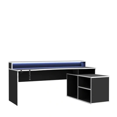 Abbildung von FORTE TEZAUR Computertische, Holzwerkstoff, Weiß/Schwarz, B x H T: 200 91,1 125,4 cm