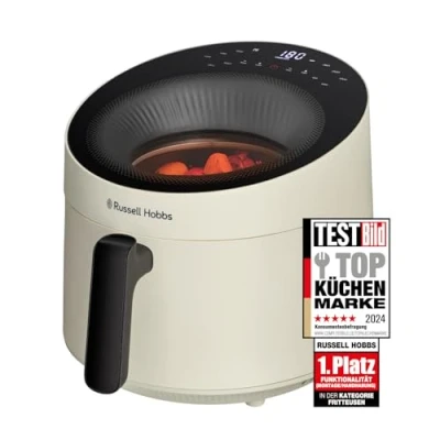 Abbildung von Russell Hobbs Heißluftfritteuse 5L [10 Programmemit Sichtfenster] AirFryer (Fritteuse ohne Öl, Frittieren, Grillen, Braten, Backen, max 200C, spülmaschinenfest, Creme) SatisFry Panoramic 27421 56