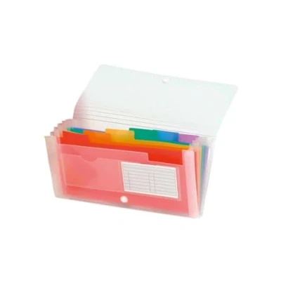 Abbildung von Exacompta 55398E Premium Kunststoff Fächermappe Crystal 26 x 14 cm mit 7 farbigen Fächern dehnbarem Rücken und Druckknopfverschluss zur Aufbewahrung Ihrer Dokumente Ordnungsmappe transparent