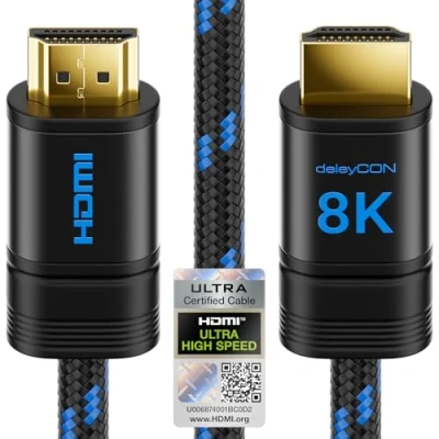 Abbildung von deleyCON 0,5m 8K HDMI 2.1 Kurz Kabel (48G, ULTRA Highspeed) 8K@60Hz 4K@120Hz 2K@144Hz/165Hz EARC HDCP 2.3/2.2 Kompatibel mit DTS:X Dynamisches HDR Dolby Atmos TV PS5 Xbox Soundbar Monitor