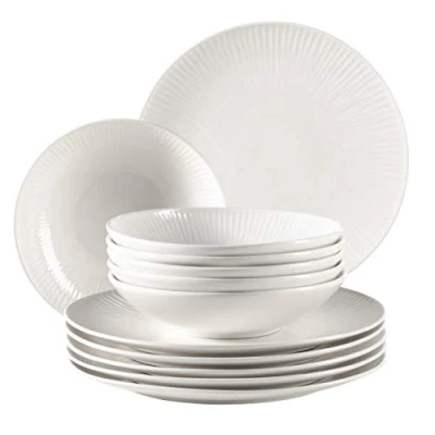 Abbildung von MÄSER 931461 Dalia, Tafelservice für 6 Personen aus hochwertigem Hotelporzellan in Weiß, 12 teiliges Teller Set Vintage Design, Durable Porzellan