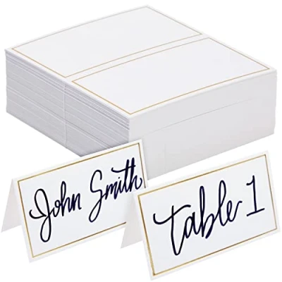 Abbildung von Weiße Tischkarten mit Goldfarbenem Rand, Namenskarten, Platzkarten, 250 g/m², 5 x 9 cm, 100 Stück