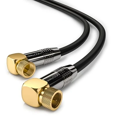 Abbildung von deleyCON 2m SAT Antennenkabel HDTV Satellitenkabel Koaxialkabel 2x Gewinkelt F Stecker (90 Grad) zu Metallstecker Schwarz