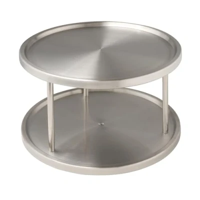 Abbildung von WENKO Schrankrondell Duo, Drehbarer Küchen Organizer mit 2 Ablage, Für Küchenschrank, Edelstahl, Ø 26,5 x 15,5 cm, Matt