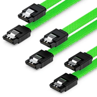 Abbildung von deleyCON 3x 50cm SATA 3 Nylon Kabel Set Datenkabel 6 Gbit/s Anschlusskabel Verbindungskabel Mainboard HDD SSD Festplatte 2 S ATA Stecker Gerade Grün