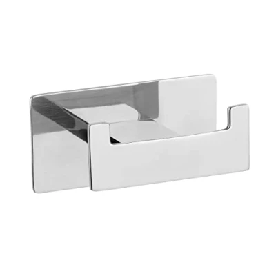 Abbildung von WENKO Turbo Loc Wandhaken Duo Genova Shine, dekorativer Doppel Badhaken aus Edelstahl für Handtücher oder Badutensilien, Befestigen ohne Bohren, (B x H T): 8,9 4,4 5,4 cm, Glänzend