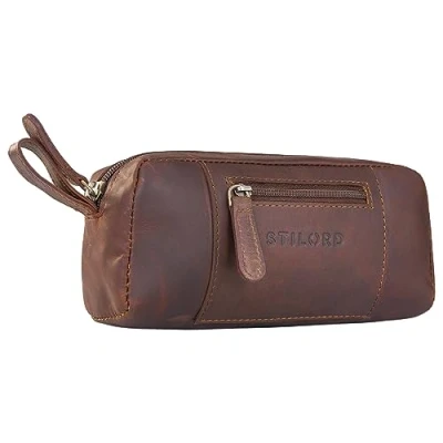 Abbildung von STILORD &#039;Ted&#039; Kleines Etui Leder Hochwertiges Vintage Federmäppchen Brillenetui Schlampermäppchen Schminktasche Klein für Stifte Brille Kosmetik