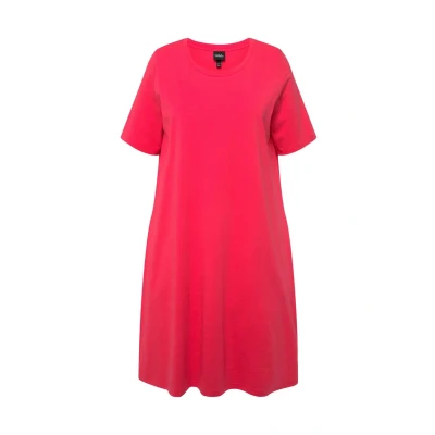 Abbildung von Ulla Popken Alijn Ronde HALS Korte Mouwen Zakken Jerseykleid, Damen, Größe: 42/44, Hibiscus red