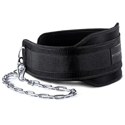 Abbildung von Fitgriff® Dip Gürtel mit Kette + 2 Karabiner, Belt für Bodybuilding, Krafttraining, Gewichtheben Gewichthebergürtel, Gewicht (Schwarz, Onesize)