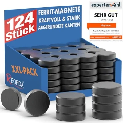 Abbildung von REORDA Magnete für Magnettafel stark 124x Starke Whiteboard, Pinnwand, als Kühlschrank &amp; Tafelmagnete haftend, rund schwarz