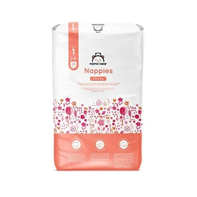 Abbildung von Amazon Marke: Mama Bear 48 Ultra Dry Windeln Größe 1 (2 5 kg), Weiß, Stück (1 er Pack)