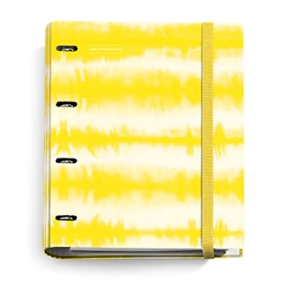 Abbildung von Miquelrius Tie Dye Ordner mit 4 Ringen + 100 Blatt DIN A4 Raster 5 mm, Papier 90 g/m², Verschluss Gummi, neongelb