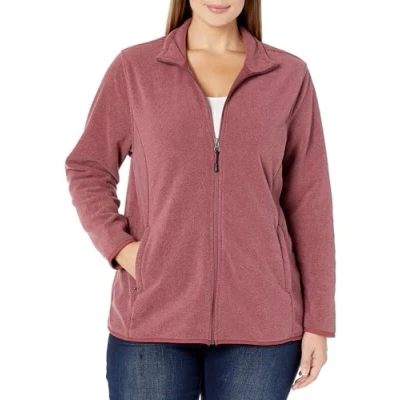 Abbildung von Amazon Essentials Damen Weiche Polarfleece Jacke mit durchgehendem Reißverschluss in klassischer Passform (erhältlich Übergrößen), Burgunderrot Meliert, S