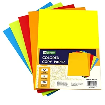Abbildung von D.RECT Kopierpapier, Tonpapier, Bunt A4, Farbiges Druckerpapier, Mix von 5 Farben, für Tintenstrahl und Laserdrucker, 5x50 A4 Blättern 250 Blatt