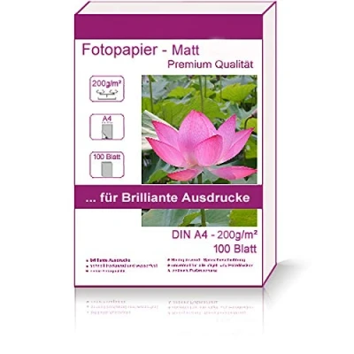 Abbildung von 100 Blatt DIN A4 210x297 mm 200g/m² Fotopapier matt wasserfest Photopapier matte photopaper photo paper 200g / m² 200g/qm 210 x 297 21 29,7 cm