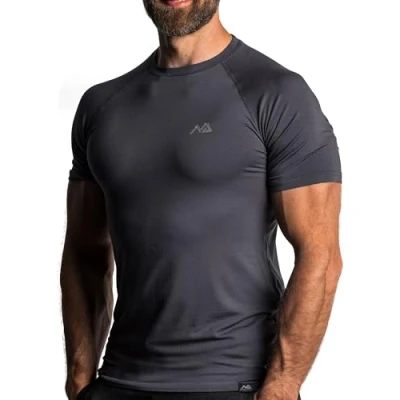 Abbildung von Natural Athlet Slim Fit Fitness Tshirt für Herren Enges &amp; langes atmungsaktives Männer Kurzarm Gym T Shirt Sport, Gym, Fitnessstudio, Workout, Bodybuilding und Krafttraining Anthrazit