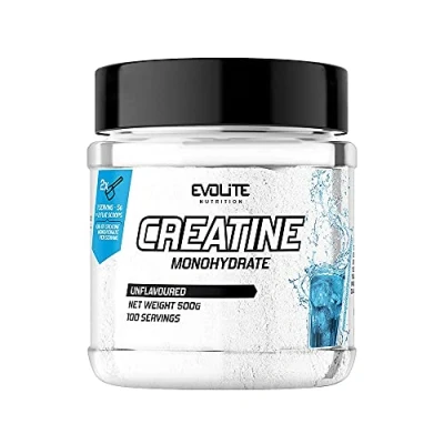 Abbildung von Evolite Nutrition Creatin Monohydrat 500g Flavour Kreatin Pulver Creatine Monohydrate wie Pre Workout Booster Geschmackspulver ohne Kalorien mit Taurin