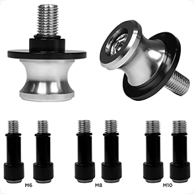 Abbildung von Universal CNC Aluminium Ständeraufnahme Silber M6X1mm,M8X1.25mm,M10X1.25mm Bobbins Montageständer für Yamaha YZF R1 R3 R6 R25 R125 R1000 R6S MT 01 03 09 10 Aprilia RSV4 R
