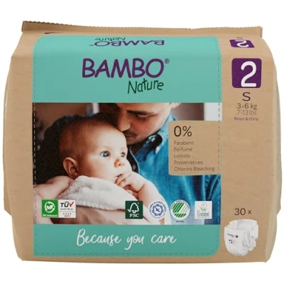 Abbildung von Bambo Nature Baby Windeln Größe 2 (3 6kg) 30 Stück Premium Diapers mit verbesserter Auslaufsicherheit Ultimativen Komfort &amp; Freiheit für Neugeborene Dermatologisch getestet Nappies