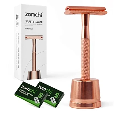 Abbildung von Rasier Hobel mit Rasierhobel Ständer, Damen Metall, Eco Rasierer Zero Waste Safety Razor, Intimbereich, Geschlossener Kamm,Metall Plastikfrei