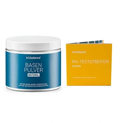 Abbildung von tri.balance Basenpulver NATURAL 300 g 1er Pack inkl. 55 pH Teststreifen E Book Entsäuerungskur I Classic Vorteilspaket für den Säure Basen Balance