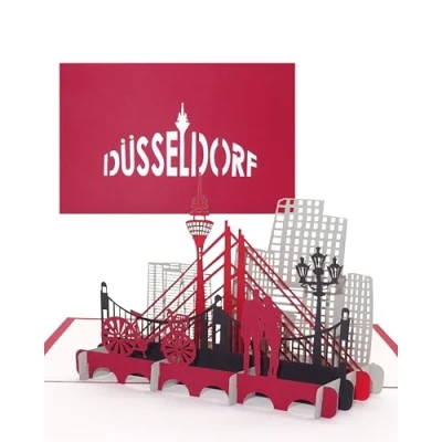 Abbildung von Pop Up Karte Düsseldorf, 3D Grußkarte Düsseldorf Skyline, Souvenir, Reisegutschein, Geschenkgutschein mit Umschlag