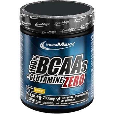 Abbildung von IronMaxx 100% BCAAs + Glutamine Zero Orange 500g veganes &amp; zuckerfreies Aminosäuren Pulver mit Vitamin B6 6000 mg BCAA&#039;s und 1000 Glutamin pro Portion