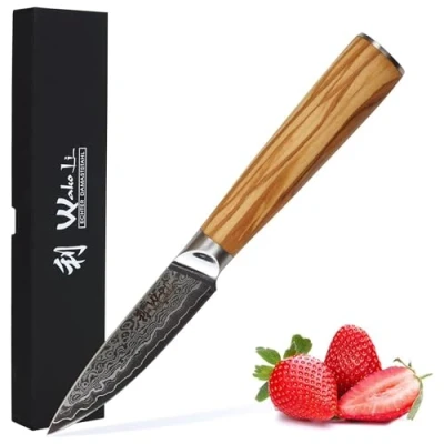Abbildung von Wakoli Oribu Damast Officemesser I 8,5 cm Klinge AUS 67 Lagen japanischem Damaststahl, 10 Kern, Olivenholzgriff Inklusive Geschenkbox, Scharf und langlebig