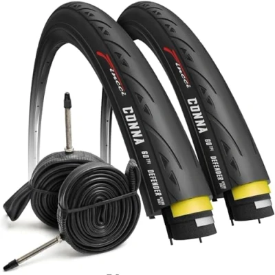 Abbildung von Fincci Fahrradreifen 28 Zoll Set Paar 23 622 700x23c Reifen mit Fahrradschlauche und 1mm Pannenschutz 60 TPI, für Rennrad, Stadtfahren, Tourenrad Race, e Bike, 2er Pack Fahrradzubehör