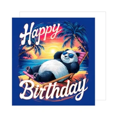 Abbildung von Edition Seidel Premium quadratische Geburtstagskarte mit Umschlag. Glückwunschkarte Happy Birthday Billet Tier Karte für Frau Mann cooler Panda Bär Strand lustig Humor (GQ301 SW024)