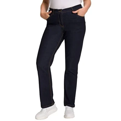 Abbildung von Ulla Popken Damen Straight jeans Hose, Dark Blue Denim, 33W / 30L EU