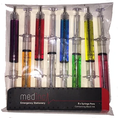 Abbildung von Medinc Packung Von 8 Mischfarbe Spritze Stiften Mit Schwarzer Tinte Großer Krankenschwester Neuheits Stift Stationär Satz Oder Arzt Medizinstudent