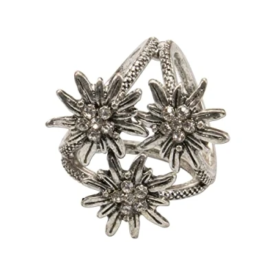 Abbildung von Alpenflüstern Trachten Tuchhalter Strass Edelweiss antik Silber Farben ADV089