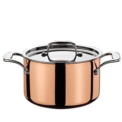 Abbildung von Spring CULINOX Fleischtopf mit Deckel Ø: 16cm, Höhe: 10 cm 2 ltr 0,5 mm Außenschicht aus Kupfer rostfreier Edelstahl Topf induktionsgeeignet Für alle Herdarten Kochtopf