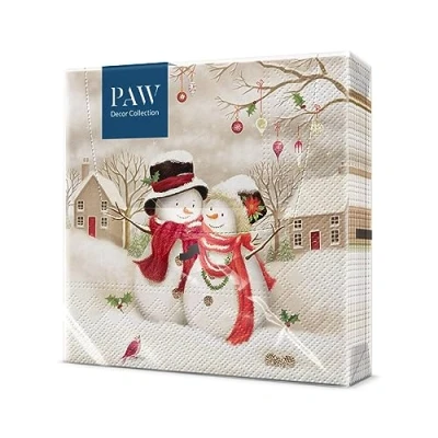 Abbildung von PAW Servietten 3 lagig (33 x 33 cm) I 20 Stück Papierservietten Bunt Perfekt für den Weihnachtstisch Weihnachten, Winter, Sterne, Schnee, Schneemänner Snowy Family
