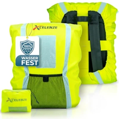Abbildung von Xcelenze Regenschutz Rucksack 100% wasserdicht Reflektoren Schulranzen Regenhülle Rucksack, Ranzen (gelb)
