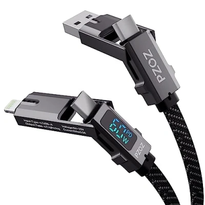 Abbildung von PZOZ 4 in 1 LED Display Schnellladekabel,60W,USB Kabel, USB C auf Lightning/Typ C/USB A Lightning/USB Multi Ladekabel (60W, 1.5M)
