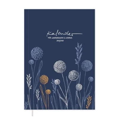 Abbildung von Eine der Guten Lehrerplaner 2025/2026, A5 Lehrerkalender, 2 Seiten pro Woche, Schuljahresplaner 25/26, leichtes Softcover, Blau Weiß Orange mit Blumen, nachhaltig &amp; klimaneutral