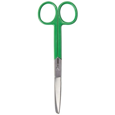 Abbildung von Gima Gerade Schere für Krankenpfleger, spitze/stumpfe, aus rostfreiem Stahl, Grün, seidenglänzend und pulverbeschichtet, Länge 14 cm, zum professionellen Gebrauch