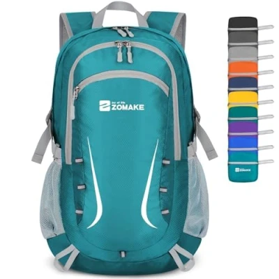 Abbildung von ZOMAKE Faltbarer Rucksack 40L,Groß Leichter Rucksäcke Wasserdicht Wanderrucksack Packable Backpack für Damen Herren Outdoor Wandern(See Grün)