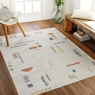 Abbildung von Surya Brasilia Teppich waschbar in Waschmaschine Moderner für Wohnzimmer, Esszimmer, Küche Traditionelle Teppiche, Orientalischer Boho Teppich, Groß 160x213cm, Dunkelweiß