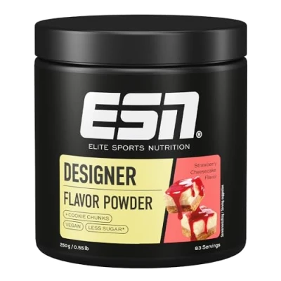 Abbildung von ESN Designer Flavor Powder, Strawberry Cheesecake, 250 g, Geschmackspulver zum Süßen, ohne viel Zucker und Kalorien, geprüfte Qualität made in Germany
