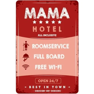 Abbildung von DODINO 20x30cm retro blechschilder MAMA HOTEL ALL INCLUSIVE witziger Spruch als Geschenk Humor Metall Deko Schild